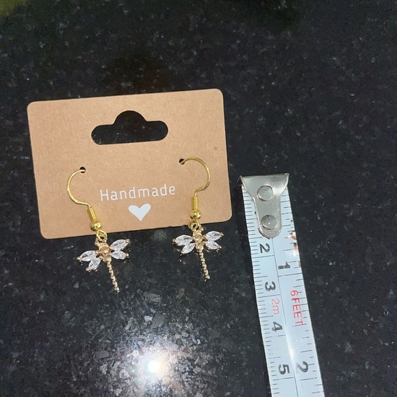 Handmade Dragonfly Earrings with Crystal Accents - Picture 3 of 3